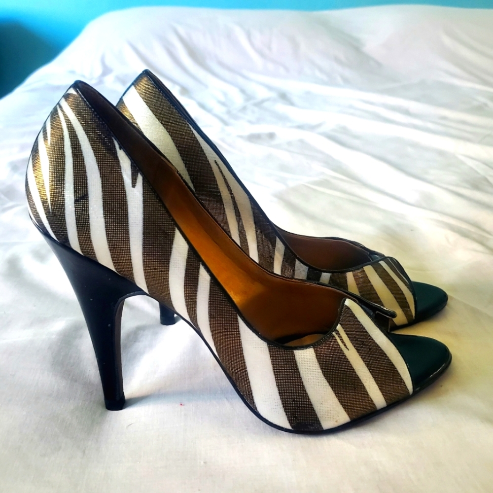Carlos Santana White Black Metallic Zebra Heels